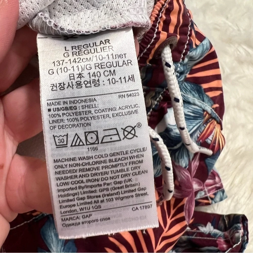 Gap Kids Swim Trunks Ruby Wine Palm Print